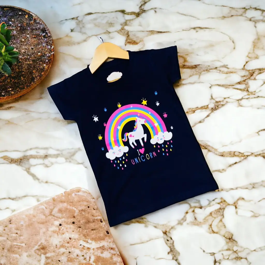 Girls T-Shirts 100% Cotton Bio-Washed (I Love Unicorn)
