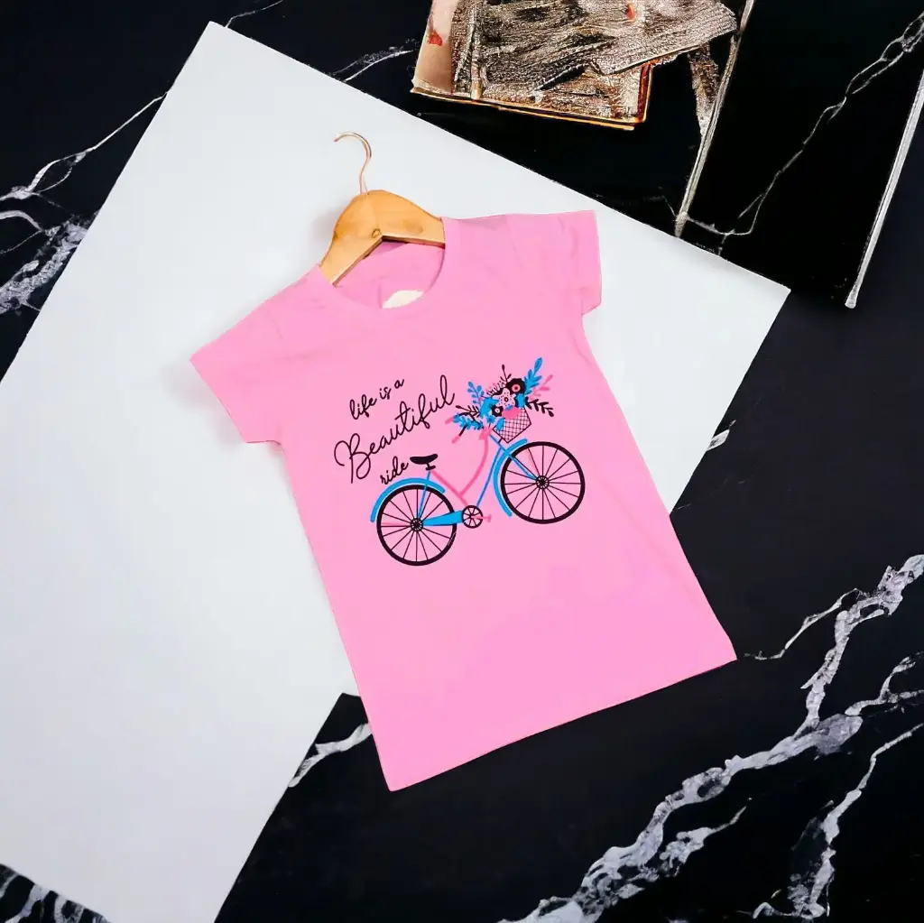 Girls T-Shirts 100% Cotton Bio-Washed (Pink)