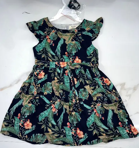 Cotton Woven Frocks (Green Floral)