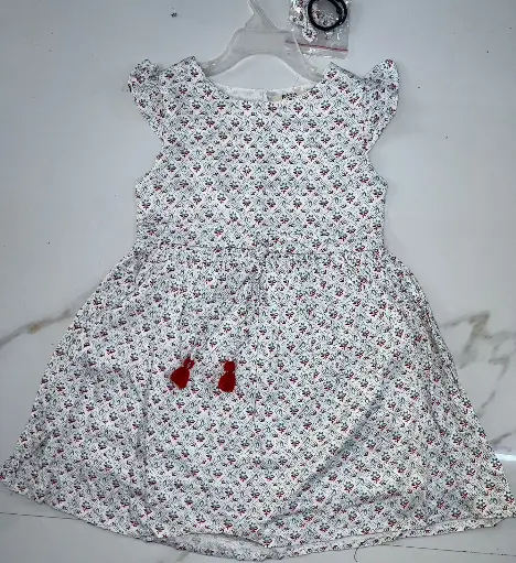 Cotton Woven Frocks (White Flowers)