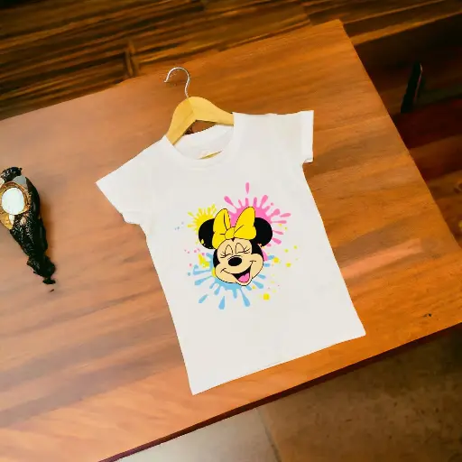 Girls T-Shirts 100% Cotton Bio-Washed (Minnie Mouse)