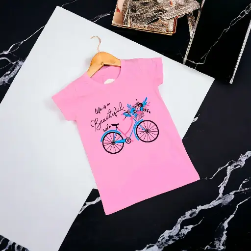 Girls T-Shirts 100% Cotton Bio-Washed (Pink)